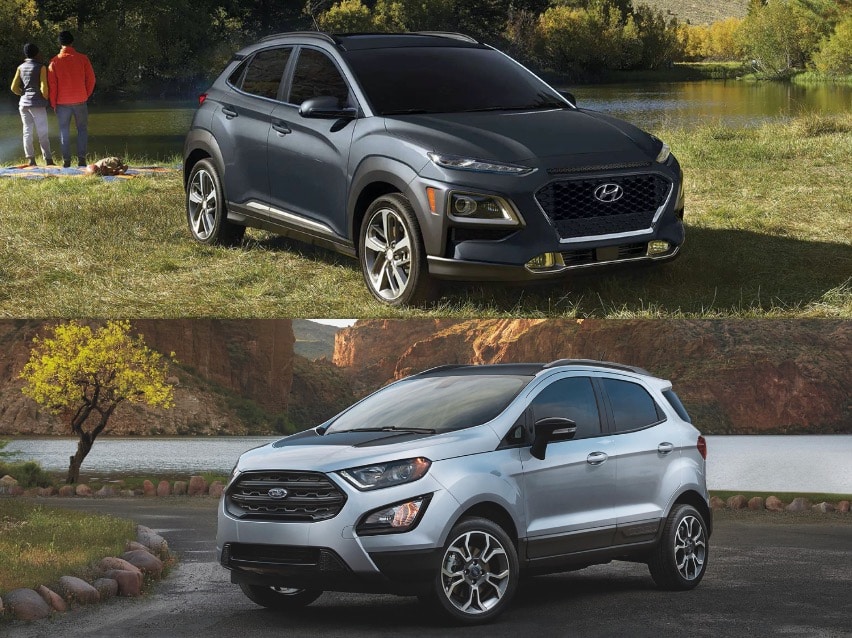 comparaison entre le Ford EcoSport 2021 vs Hyundai Kona 2021 couleur grise